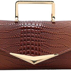 Women Vegan Leather Evening Handbag Crocodile Pattern Handle Clutch Purse Cross